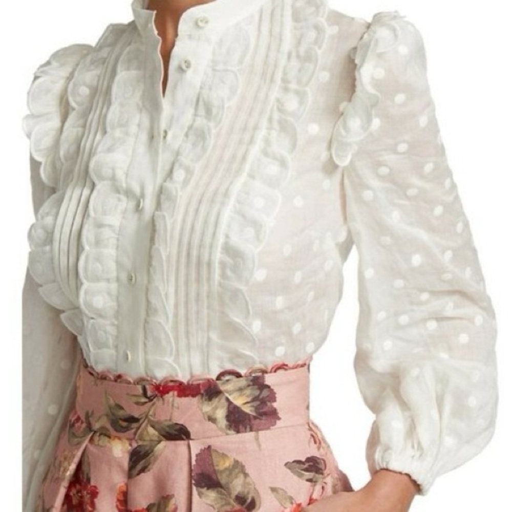 ZIMMERMANN blouse. White blouse with embroidered polka dot throughout. - Picture 2 of 10